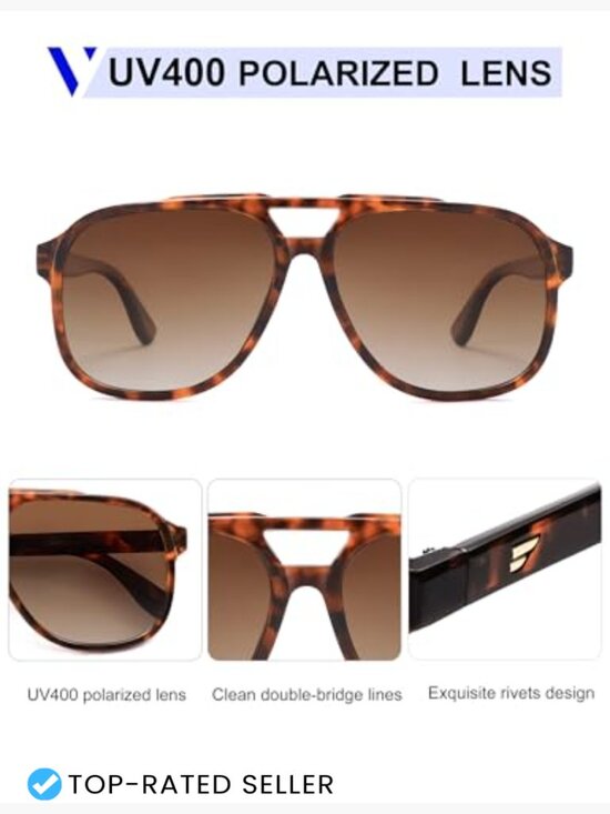 Retro Polarized Square Aviator Sunglasses Vintage Oversized Trendy Unisex main image 5